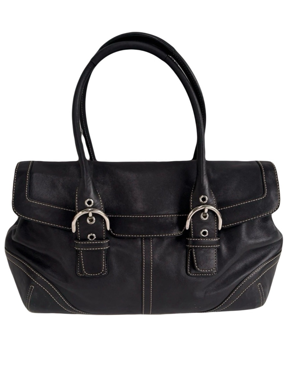 🐴 Coach 9636 Y2K Vintage Hamptons Soho Black Leather Satchel/Flap Shoulder Bag - Picture 3 of 13